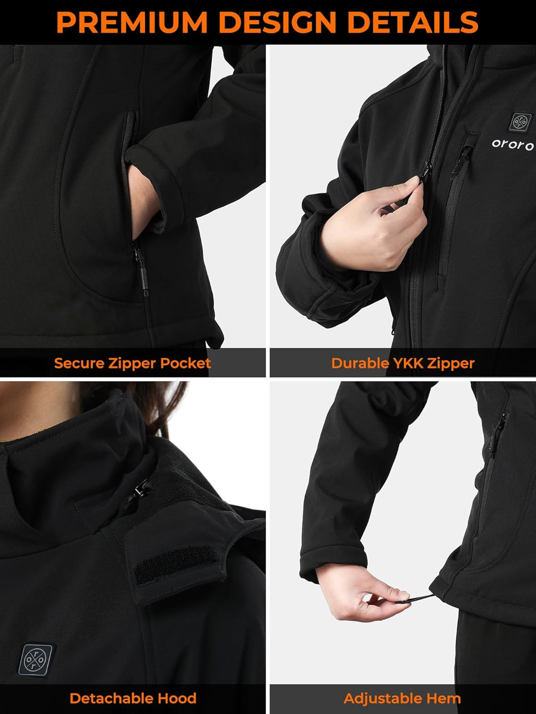 ORORO Beheizbare Jacke Damen mit Powerbank, Slim Fit Beheizte Jacke Damen Heizjacke Bis zu 10 Stunde