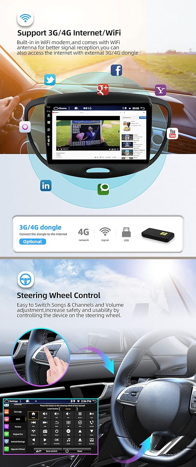 JOYX Android 12 IPS Autoradio Passt für Hyundai I10 (2007-2013) - 4G+64G - Eingebaut DSP/Carplay/And