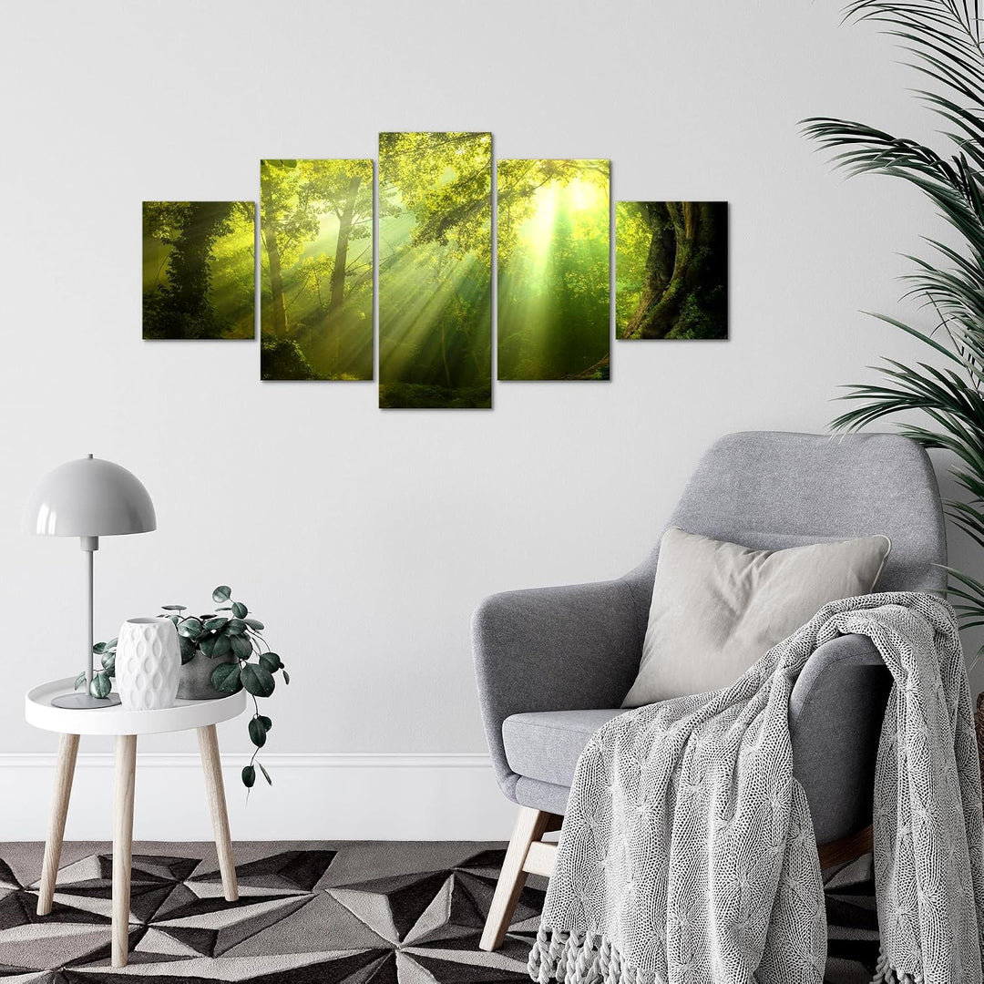 Runa Art Wandbilder Wald Landschaft 5 Teilig Bild auf Vlies Leinwand Deko Schlafzimmer Wohnzimmer So