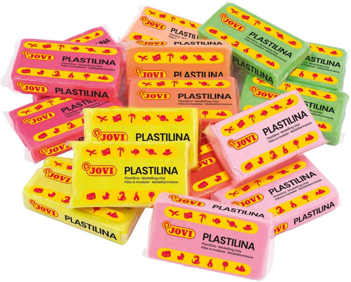 Jovi Plastilin, leicht formbare Modelliermasse für Kinder ab 2 Jahren, 30 Stangen je 50g, Neonfarben