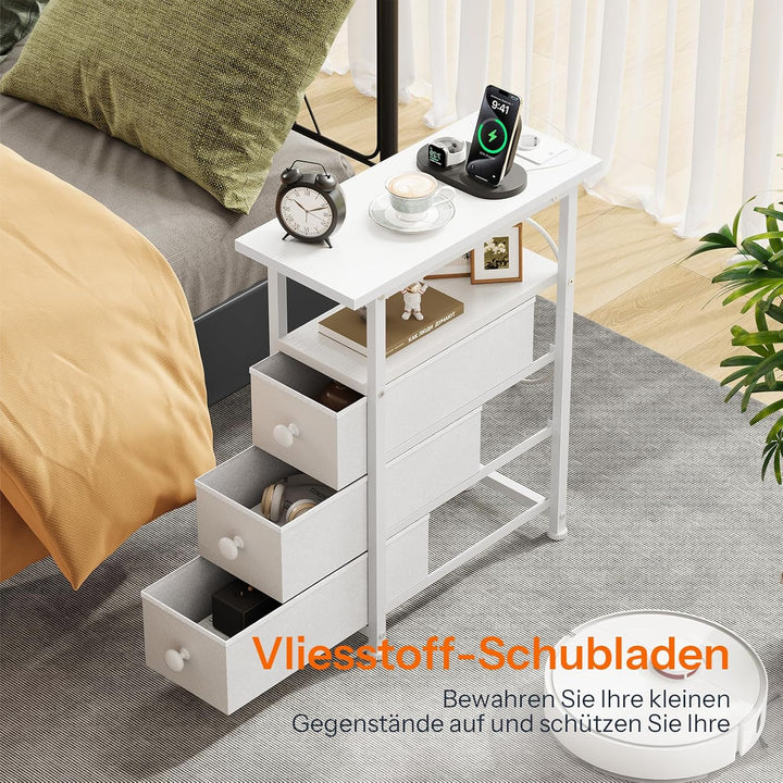 HOOBRO Nachttisch mit Ladestation, 1 Standardsteckdose, 2 USB-Anschlüsse, schmaler Beistelltisch, 3