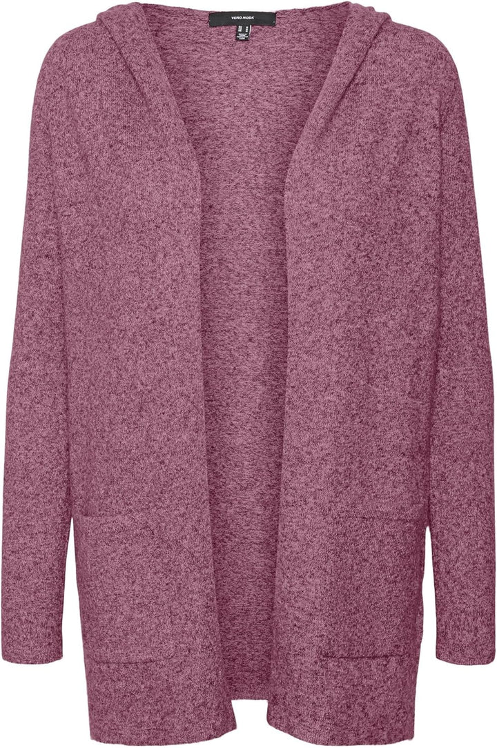 VERO MODA Damen Vmdoffy Ls Open Hood Cardigan Ga Noos Strickjacke, Woodrose/Detail:melange