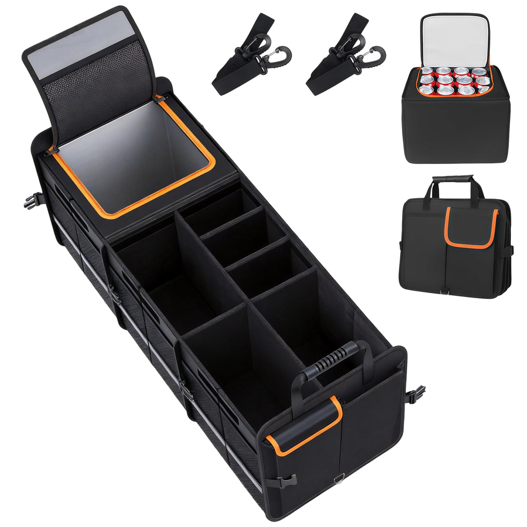 Organizer Kofferraum mit Deckel, Auto Kofferraum Organizer mit Kühltasche, Faltbare Aufbewahrungsbox