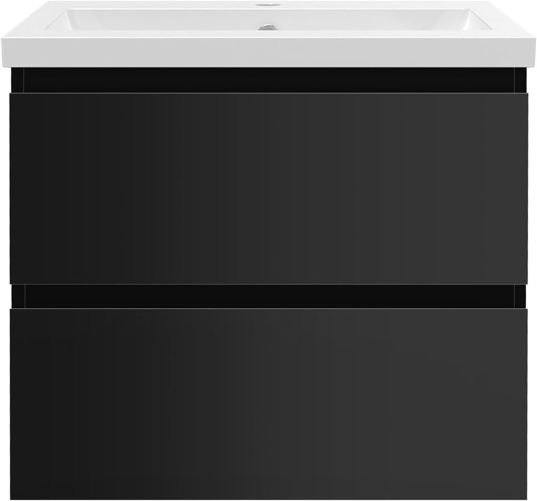 Waschtisch mit Unterschrank 60cm Alast Badmöbel Set Hochglanz Schwarz Dick Waschbecken mit Unterschr