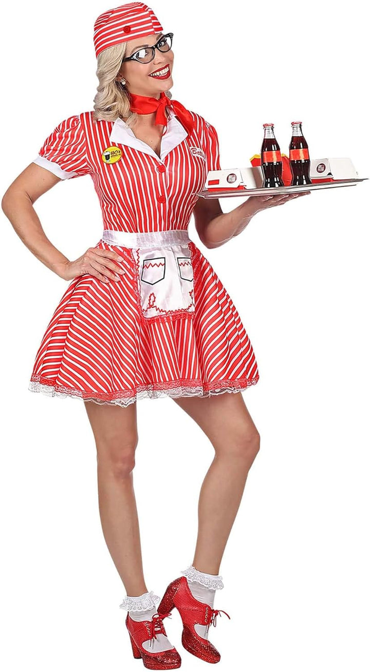 "50s WAITRESS" (dress with petticoat, apron, pin, neckscarf, headpiece) - (M), M