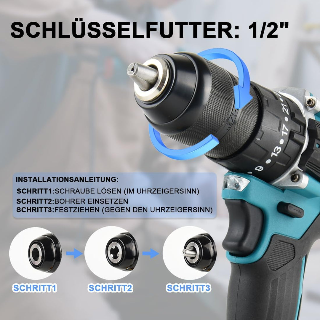 Akku Schlagbohrschrauber Kompatibel mit Makita 18V 13MM Bürstenloser Bohrschrauber 35+3 Drehmomentst