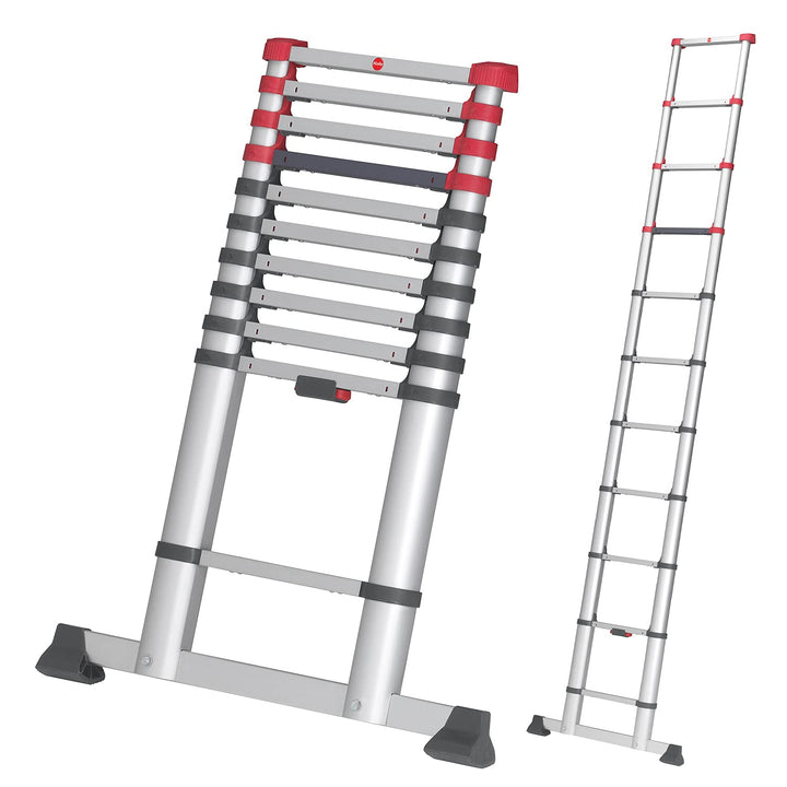 Hailo T80 FlexLine Alu Sicherheits-Teleskopleiter - ausziehbare Anlegeleiter mit 11 Sprossen - Arbei