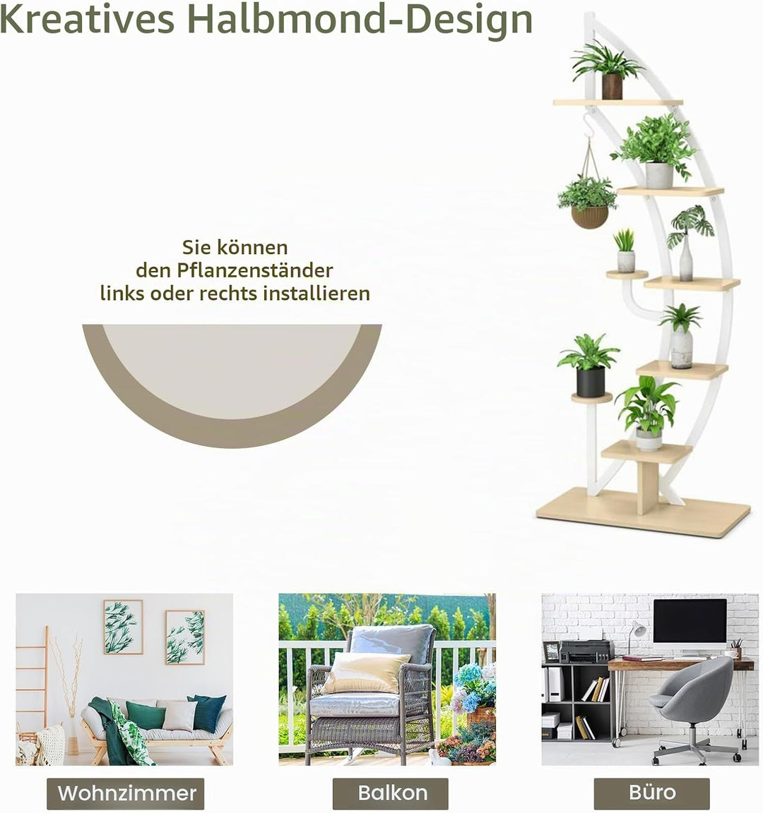 KOMFOTTEU 5-Stöckiger Pflanzenständer, Metall-Blumenständer, Pflanzentreppe mit Kippschutz, Blumentr