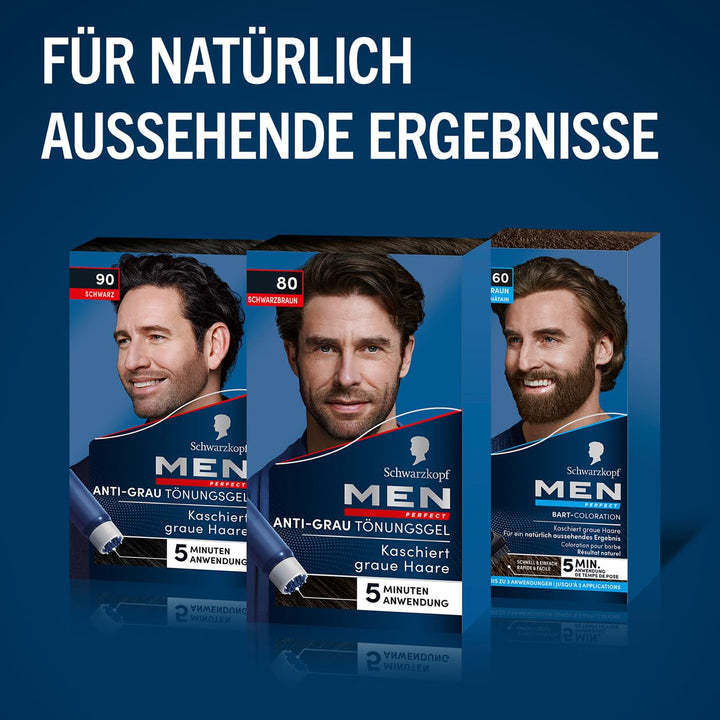 Schwarzkopf Men Perfect Anti-Grau Tönungs-Gel 80 Schwarzbraun (80 ml), Haarfarbe für Männer blendet