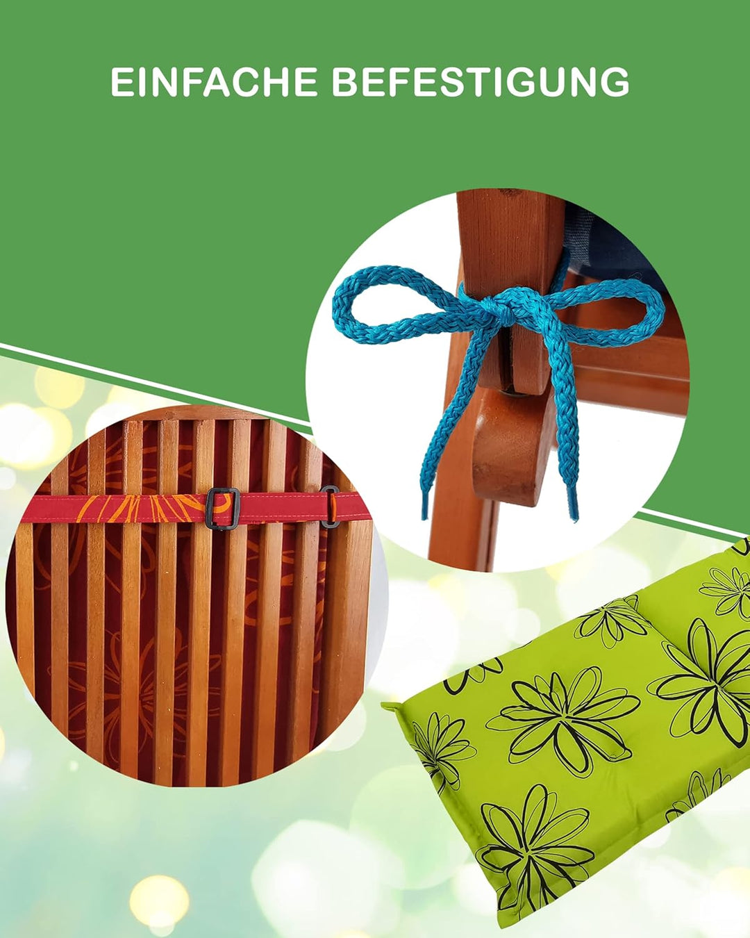 DILUMA Hochlehner Auflage Naxos für Gartenstühle 4er Set 118x49 cm Blume Schwarz - 6 cm Starke Premi