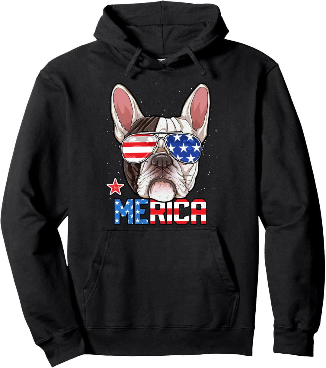 French Bulldog 4th of July Merica Sunglasses American Flag Pullover Hoodie