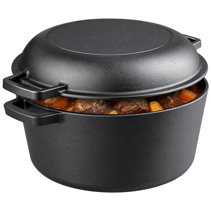 2 in 1 Gusseisen Dutch Oven 5 QT Vorgewürzter Gusseisentopf mit 1,6 QT Pfannendeckel Schwerer Bräter