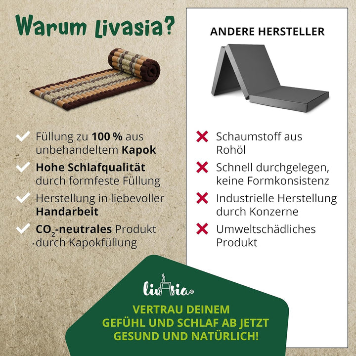 livasia Rollmatte Rollmatratze L-200x110x4,5cm, Gästebett Gästematratze 1 Person, Reisebett Kofferra
