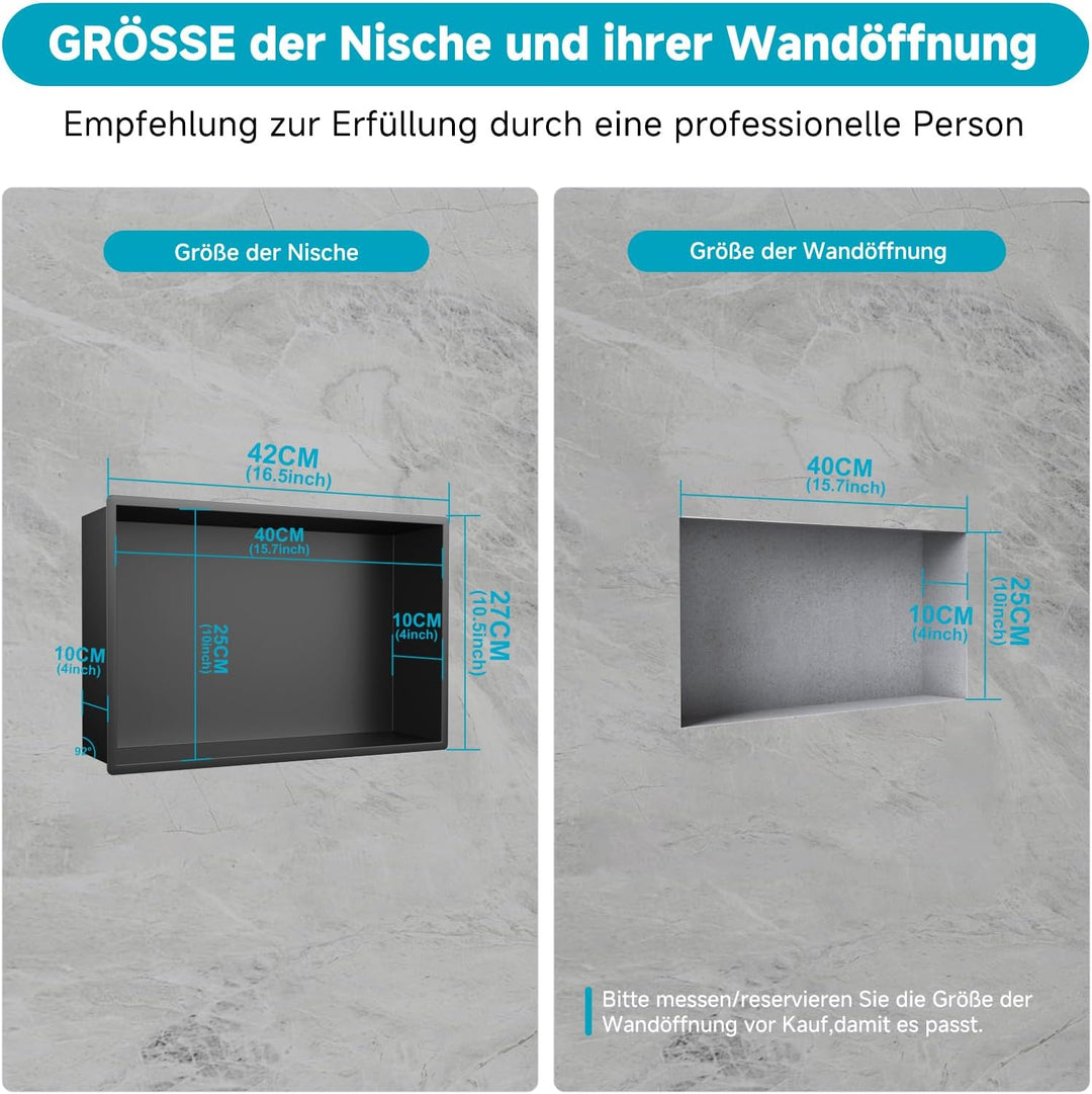 Wandnische Dusche Edelstahl 25x40x10cm, Wasserdicht - Keine Fliesen Erforderlich, Badezimmer Lagerun