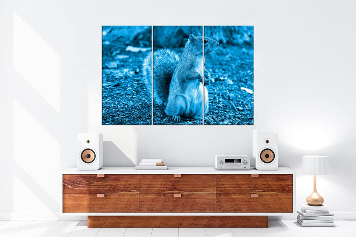 deyoli niedliches Eichhörnchen im Park Format 120x80 3Teilig Effekt: Monocrome Blau als Leinwandbild