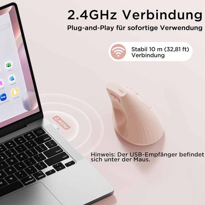 Uineer Vertikale Maus kabellos, 2,4G ergonomische Maus mit Akkuanzeige, 4 Stufen DPI, computermaus f