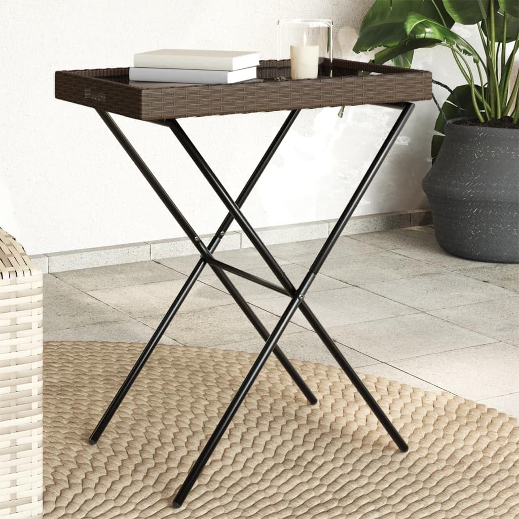 vidaXL Tabletttisch Klappbar Braun 65x40x75 cm Poly Rattan, Braun