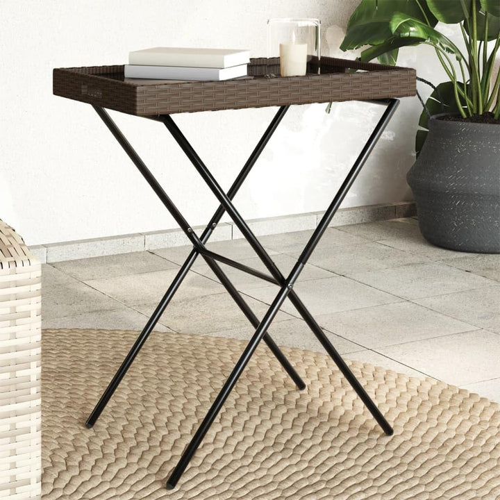 vidaXL Tabletttisch Klappbar Braun 65x40x75 cm Poly Rattan, Braun