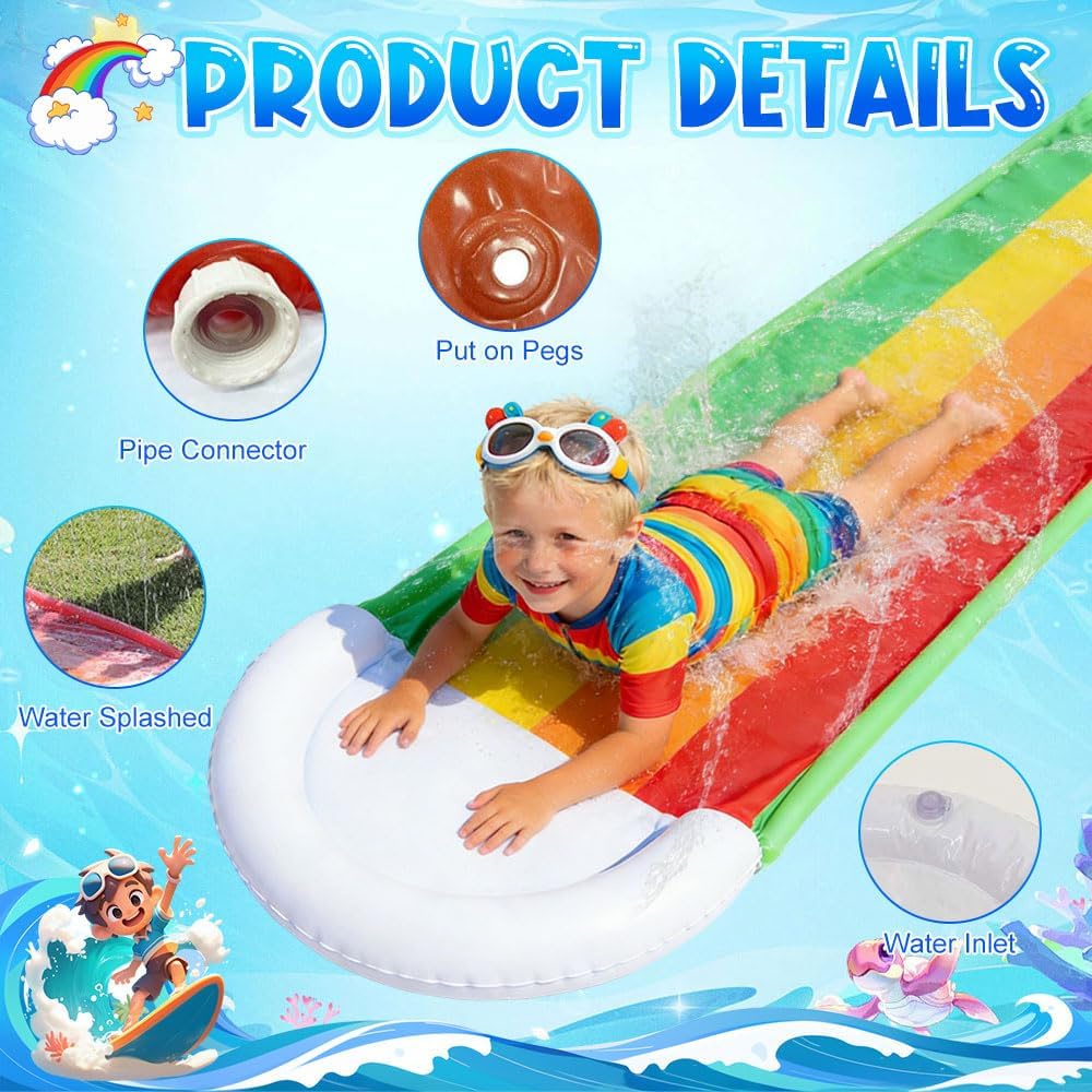 Wasserrutsche Garten für Kinder, Wasserrutschbahn mit 1 Aufblasbaren Rutschbrettern, Wasserrutsche G