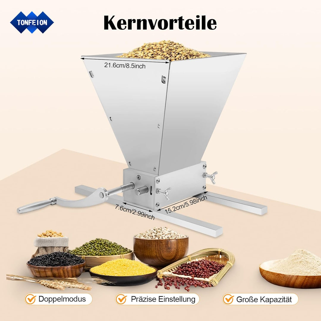 Manuelle Getreidebrecher 4L, Getreidemühle Verstellbare, Edelstahl Malzmühle Schrotmühle, Mais Schro