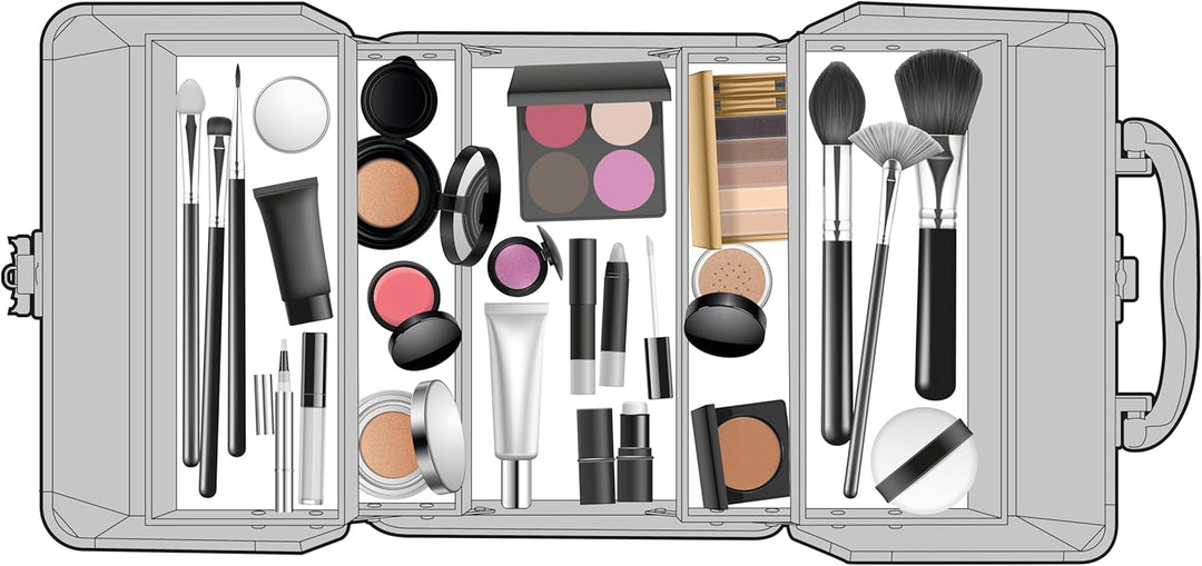 Make-up Koffer Silber - Kosmetik Organizer - mit Griff und Schlüsselschloss - 18 x 15 x 15 cm - Inne