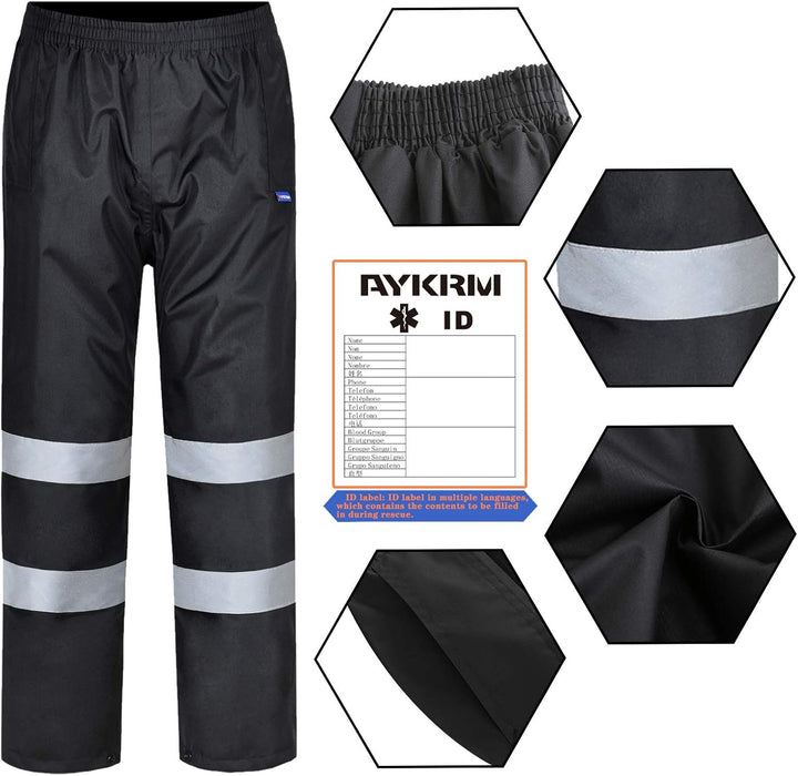 AYKRM Hi Viz 2 Band Reflective Tape Waterproof Rain Hi Vis Safety Over Trouser Work Elasticated Wais