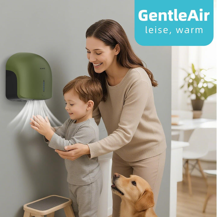 AIKE GentleAir Warmluft Handtrockner, Leise für Zuhause & Bäder, AC220V-240V, Wald Grün, Wald Gr