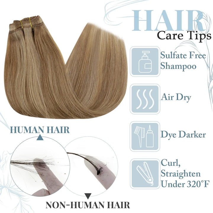 RUNATURE Blond Clip Extensions Echthaar Dunkelblond mit Goldblond Glatt Haar Clip in Haarextensions