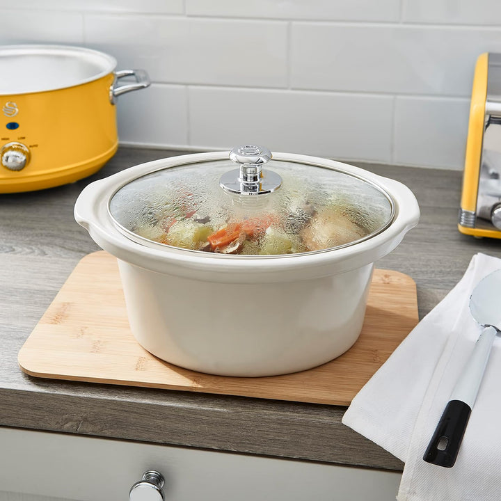 Swan Retro SF17021YELN Slow Cooker 3,5L Abnehmbarer Kochbehälter, PFOA- und PTFE-freier Keramischer
