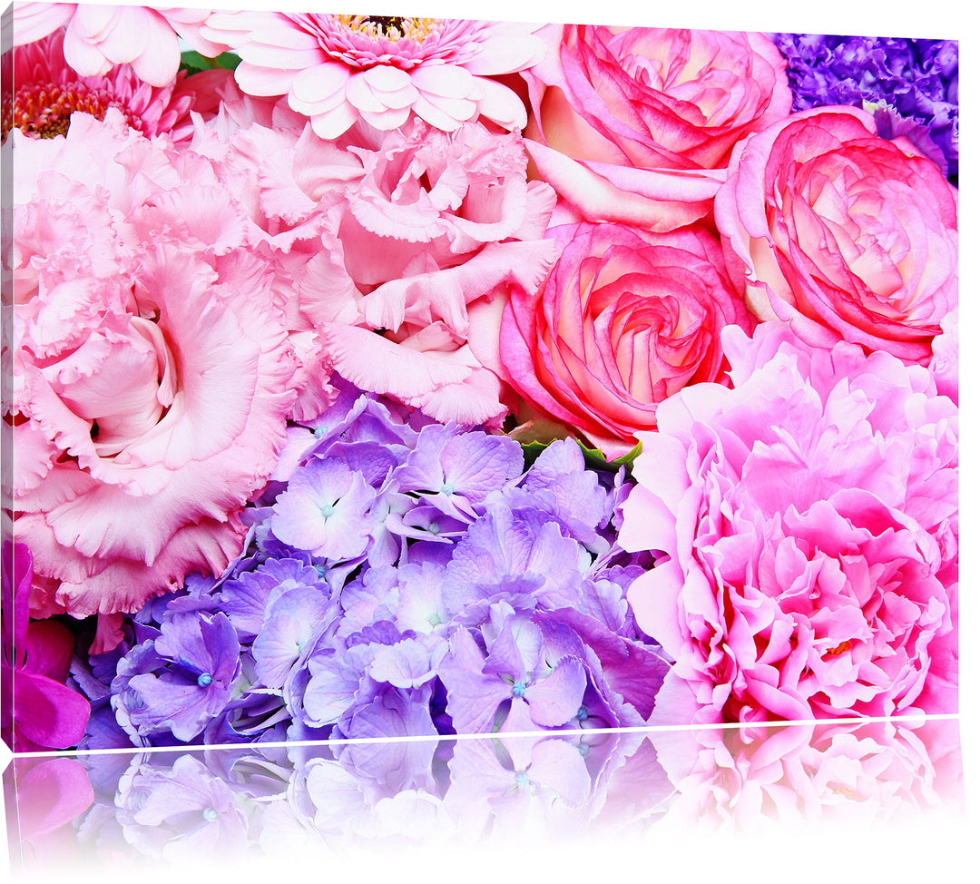 Pixxprint prachtvoller Blumenstrauss / 100x70cm Leinwandbild bespannt auf Holzrahmen/Wandbild Kunstd