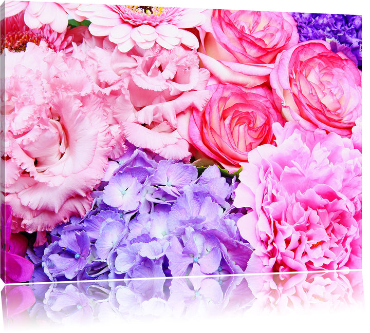 Pixxprint prachtvoller Blumenstrauss / 100x70cm Leinwandbild bespannt auf Holzrahmen/Wandbild Kunstd