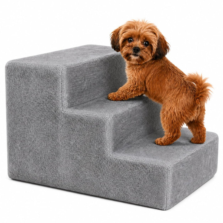 lionto Haustiertreppe mit Plüschbezug, 46x36x34 cm, robuste Hundetreppe mit niedriger Stufenhöhe von
