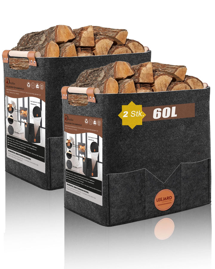 2 Holzkörbe für Kaminholz, grosser Holzkorb aus Filz, auch als Aufbewahrungstasche oder Einkaufskorb