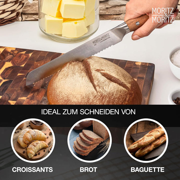 Moritz & Moritz Brotmesser 20 cm - Grosses Profi Brotschneidemesser mit Wellenschliff - Scharfes Säg