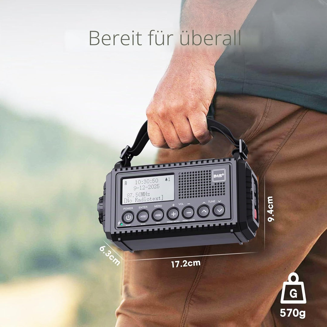 DAB/DAB+/UKW Digitalradio mit Eingebaute 5000mAh Akku Solar Radio Notfallradio mit USB Handyladefunk