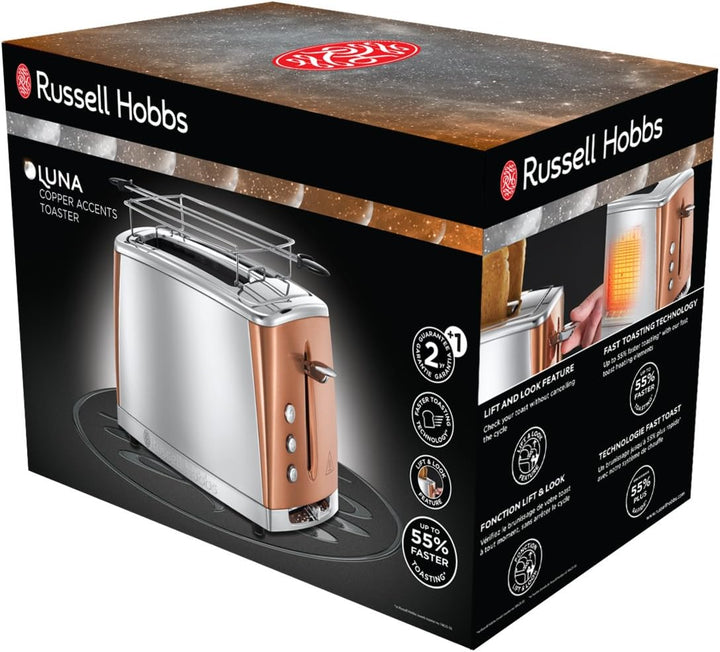 Russell Hobbs Toaster [für 2 Scheiben] Luna Edelstahl Kupfer (extra breite Toastschlitze, inkl. Bröt
