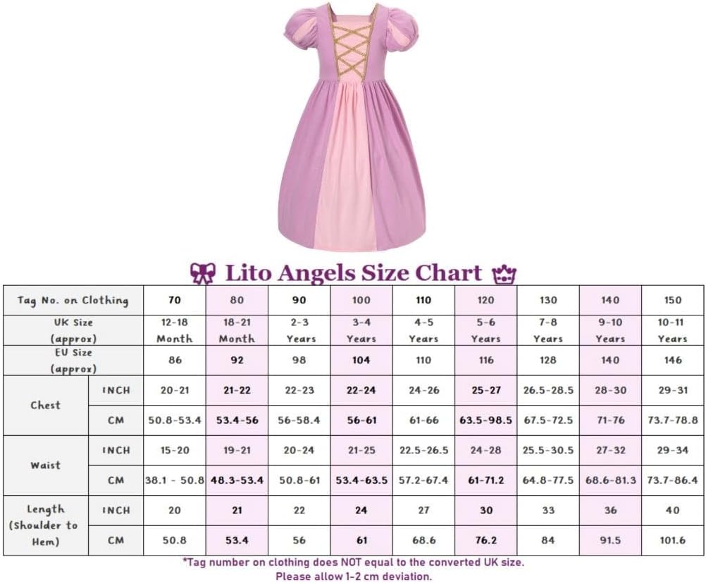 Lito Angels Prinzessin Kleid Kostüm Verkleidung mit Zubehör für Kinder Mädchen, Rapunzel Schneewittc