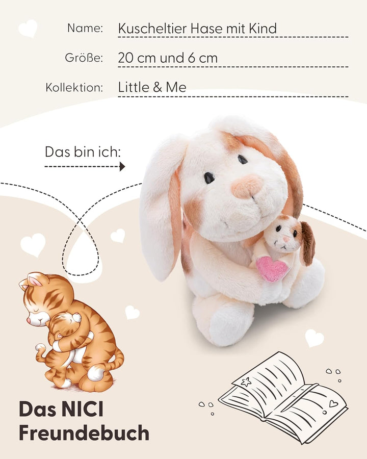 NICI Kuscheltier Hase 20cm mit Hasenkind 6cm - beige - Stofftier aus weichem Plüsch, niedliches Plüs