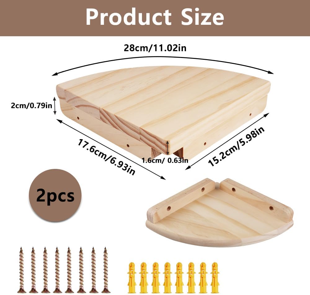 Eckregal Hängeregal,2er-Set 18cm Eiche Massivholz Eckregal runde Enden Wandregal Holz Vintage Landha
