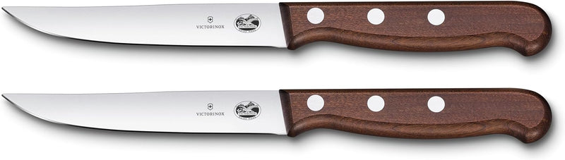 Victorinox Wood Steakmesser-Set, 2-tlg, extra scharfes Messer mit geradem Schliff, Ahornholzgriff