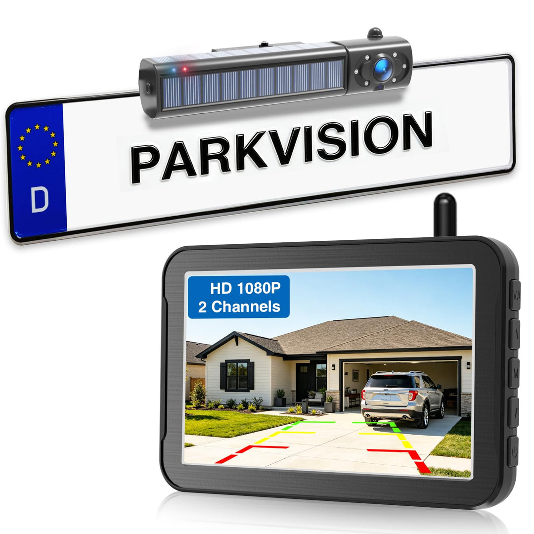 PARKVISION 5" Rückfahrkamera kabellos Solar, HD 1080P, 5000mAh Akku | IP68, einfache Installation, W