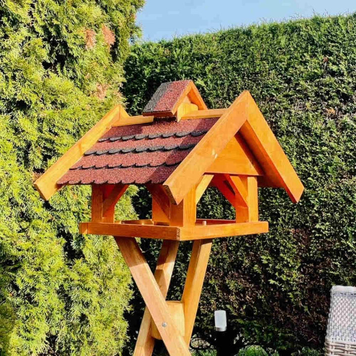 Rechteckiges Vogel Futter Haus L Futterstelle Holz Vogelhaus Braun/Rot L ohne Ständer Rot - Braun, L