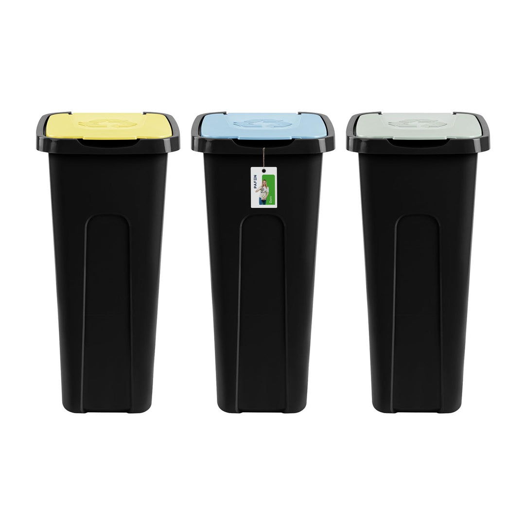 PAFEN Grosser Mülleimer 30l mit Deckel – 3er Set Abfallbehälter 550 x 275 x 370mm - Abfalleimer für