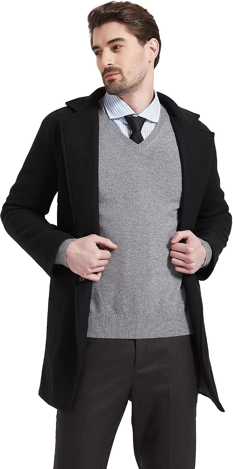 Kallspin Herren Strickpullover aus Wollmischung V-Ausschnitt Langarm Comfort Fit Pullover M Hellgrau