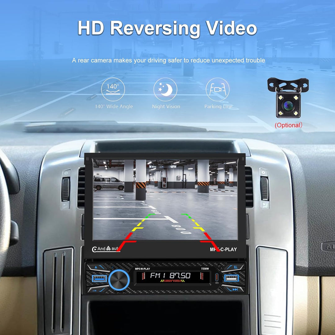 Hikity 1 Din Autoradio Wireless Carplay, 7 Zoll Bildschirm Touchscreen Motorisiertes Teleskop Displa