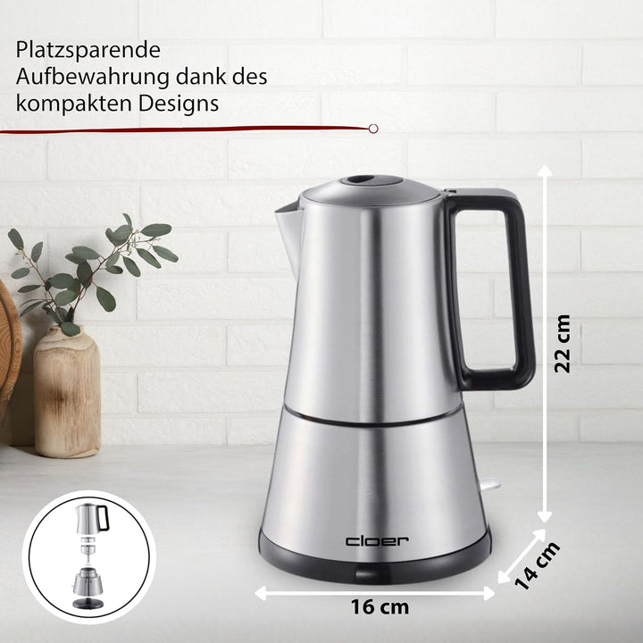 Cloer 5928 Espresso-Kocher / 365 W / für 3-6 Tassen Espresso / Edelstahlgehäuse Edelstahl 3-6 Tassen