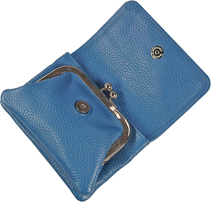 GoBago Damenbörse Nappa Leder grosse Knipsbörse Bügelbörse Geldbeutel Börse (Blau), Blau