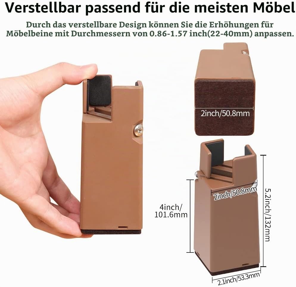 RCHYFEED Verstellbare Betterhöhung Möbelerhöhung 10cm mit Schraubklemme, Betterhöher 4 Zoll Schwerla