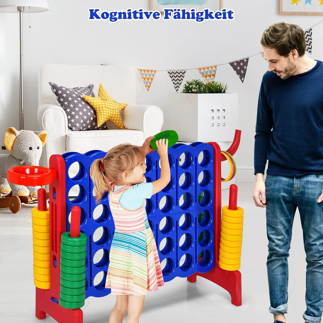 GOPLUS Riesiges 4 Gewinnt Spiel, Strategiespiel mit 42 Ringen, Basketballkorb & Wurfspiel & Schnells