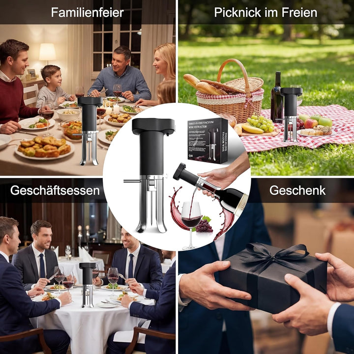 Elektrischer Weindekanter mit Vakuumkonservierer, 3-in-1-Weinbelüfter und Ausgiesser, Vakuumversiege
